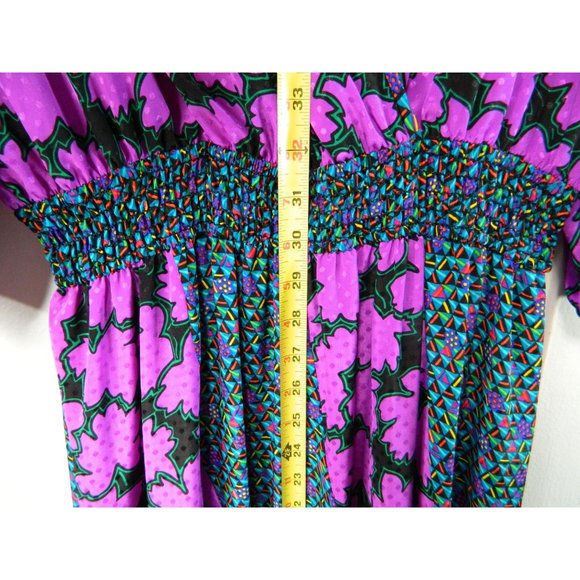 Assorti for Susan Freis Dress Vtg 1980's Purple Boho Pleated Flowing Large Flow - Picture 9 of 16